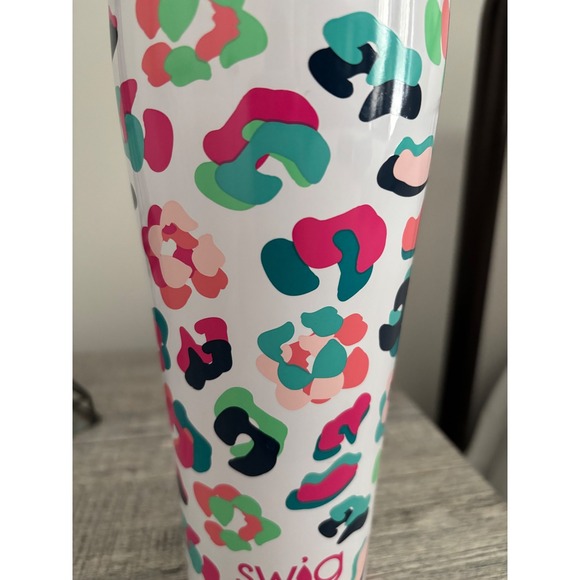 Swig Tumbler Leopard Print White Pink Teal Green 30 oz Insulated Cup - Picture 3 of 5
